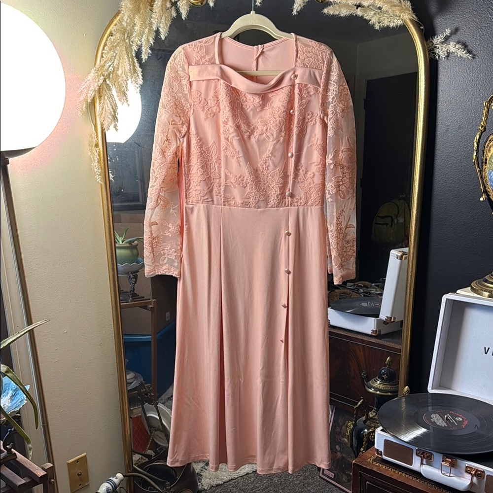 Vintage (Inspired) Pink Lace Maxi Dress